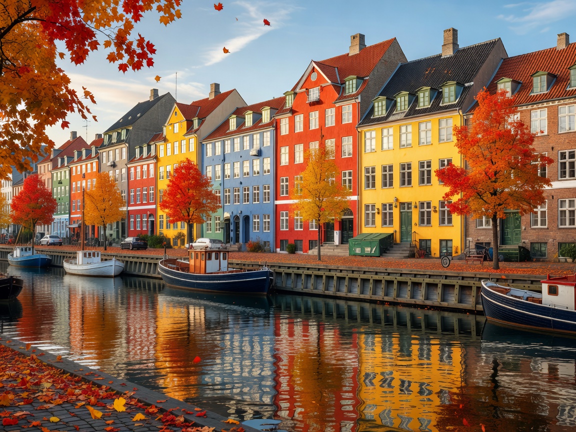 Copenhagen colourful waterfront buildings in autumn