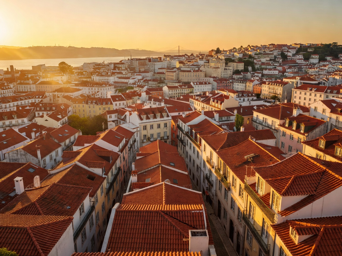 Golden light over Lisbon rooftops