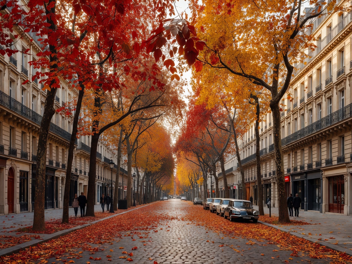 Paris boulevard lined with autumn trees