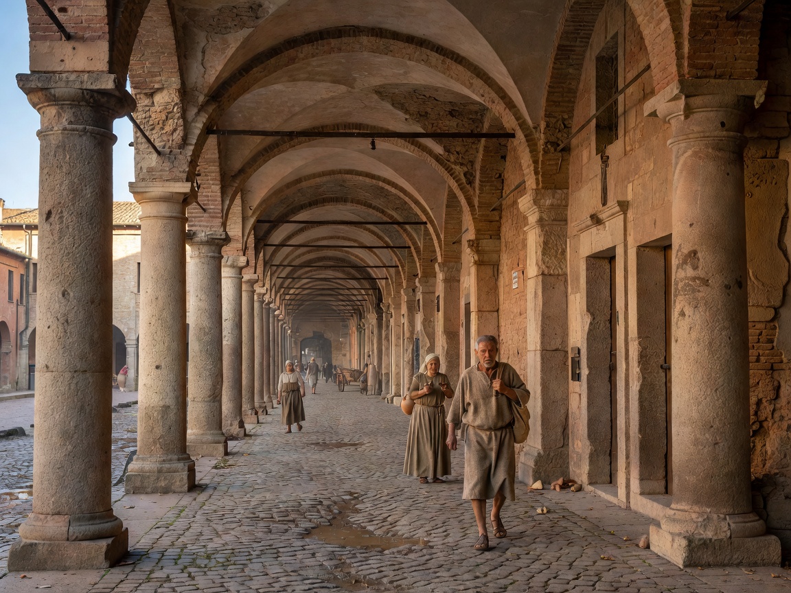 Porticoed street in Bologna
