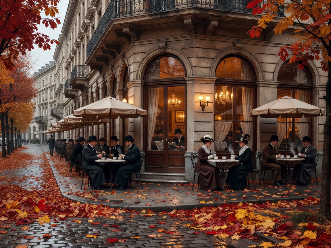 Vienna coffee house street in autumn