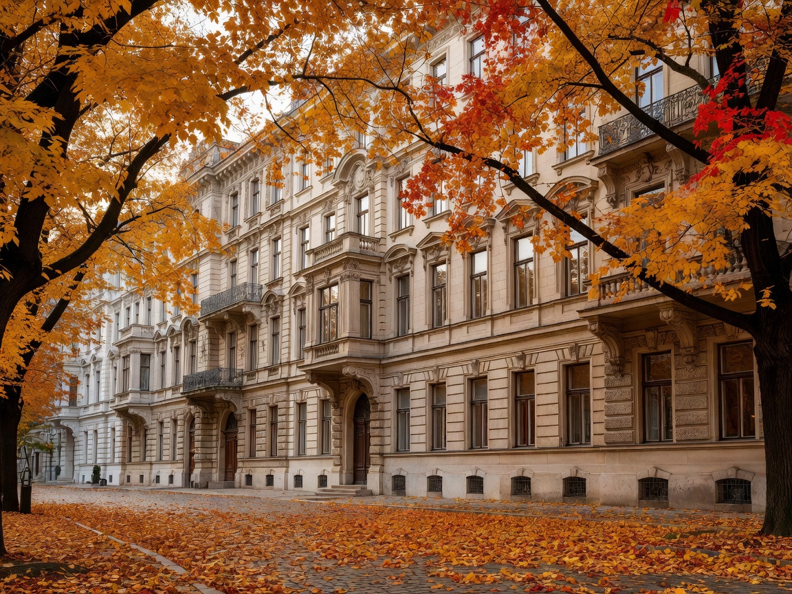 Vienna historic buildings beneath autumn trees